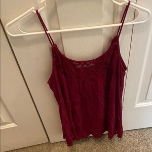 Women's Burgundy Lace Trim Top
